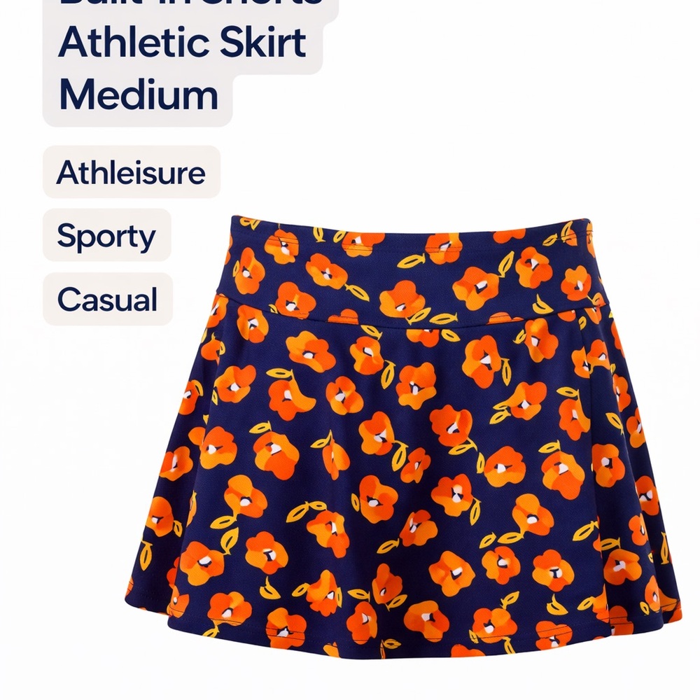 Title Nine Floral Skort Built-In Shorts Athletic Skirt Medium Orange and Navy
